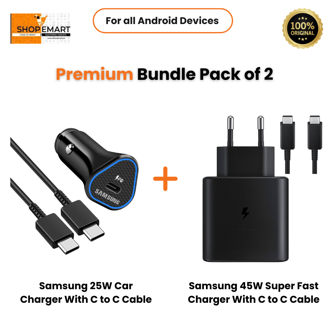 Samsung Premium Bundle of 2 (45W Adapter With 25W Car Charger with Free Cable)